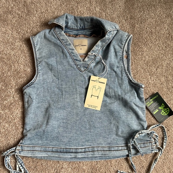 Love Tree Tops - Sleeveless Denim Top with Tie Sides